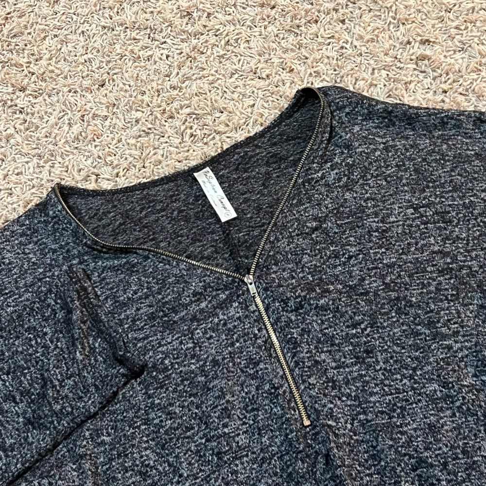 PerSeption Concept Charcoal Heathered Knit Quarter Zip Long Sleeve Top Sz S‎